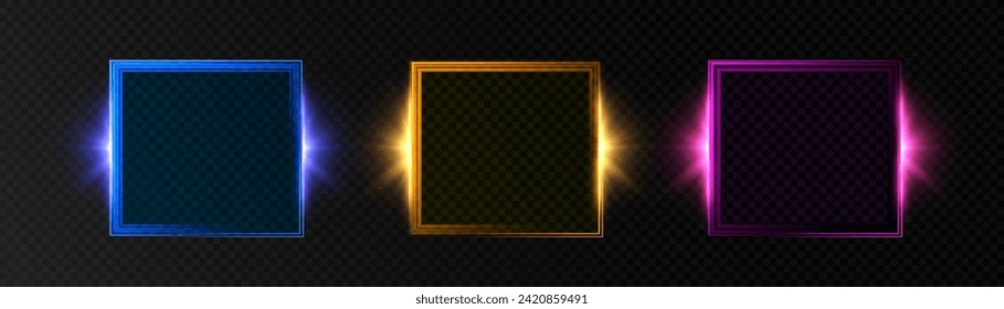 Glowing thin square frame on a transparent background. Perfect design for header, logo and promotional banner. Vector	
