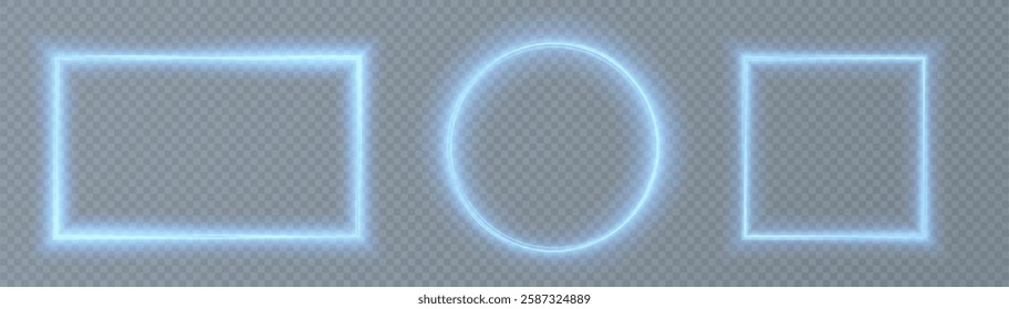 Glowing thin square, round, rectangular frame. Ideal design for splatform, logo and advertising banner. Vector