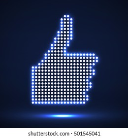 Glowing thumb up of dots. Vector illustration. Eps 10