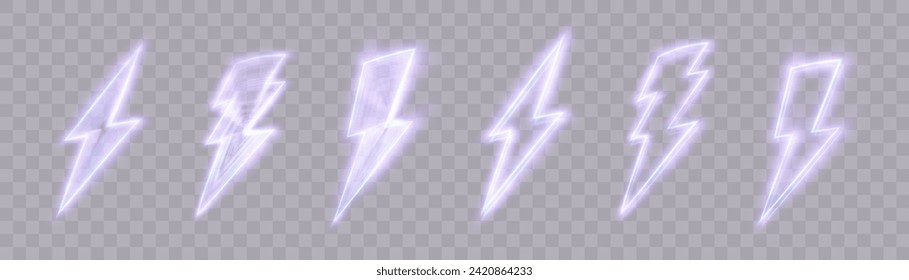 Glowing thunder lightning sign, electric discharge. Glowing icon. Neon lightning flash icon. Vector	