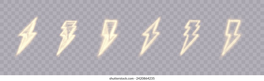 Glowing thunder lightning sign, electric discharge. Glowing icon. Neon lightning flash icon. Vector	