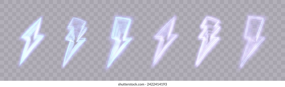 Glowing thunder lightning sign, electric discharge. Glowing icon. Neon lightning flash icon. Vector	