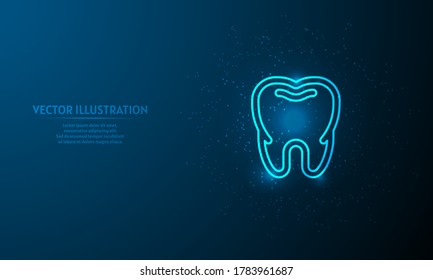 Glowing tooth on blue abstract background. llines on blue background. 