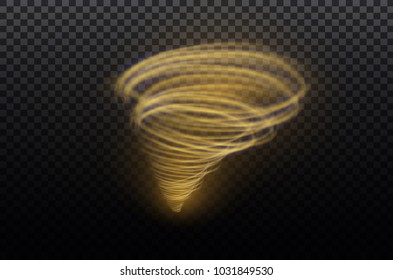 A glowing tornado. Rotating wind. Beautiful wind effect. Isolated on a transparent background. Vector illustration.