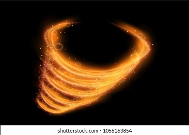A glowing tornado. Rotating wind. Beautiful wind effect. Isolated on a transparent background. Vector illustration.