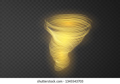 A glowing tornado. Rotating wind. Beautiful wind effect. Isolated on a transparent background. Vector illustration.