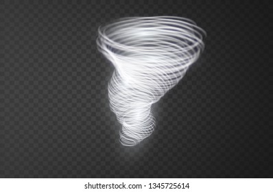 A glowing tornado. Rotating wind. Beautiful wind effect. Isolated on a transparent background. Vector illustration.