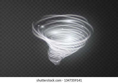 A glowing tornado. Rotating wind. Beautiful wind effect. Isolated on a transparent background. Vector illustration.