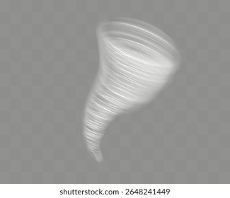 A glowing tornado. Rotating wind. Beautiful wind effect. Isolated on a transparent background. Vector illustration.