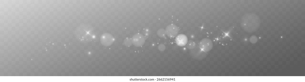 A glowing trail of light with sparkling dust, bokeh, and starlight on a transparent background for festive designs.