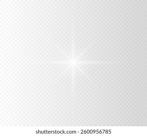 Glowing transparent light bursts with sparkles. Glow light effect overlay, glitter, lens flare, explosion, sun flash, spark and star. Abstract image of flare light and white stars. Vector illustration