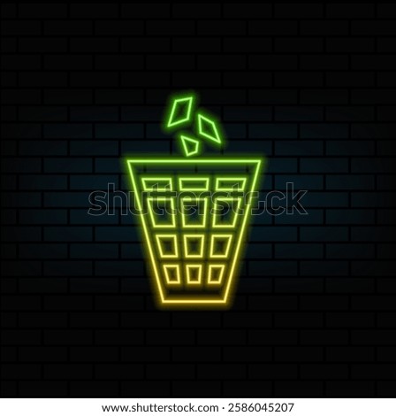 Glowing trash can neon icon isolated on white background. Garbage bin sign. Black square button.