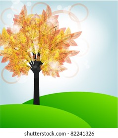 glowing tree with green background