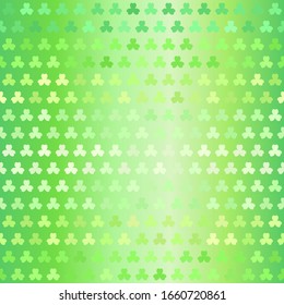 Glowing trefoil pattern. Seamless vector background - green sorrel leaves on gradient backdrop