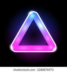 Marco de color de neón de la lámpara LED de forma triangular brillante. Vector clipart con espacio de copia.