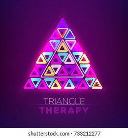 Glowing triangles. Fluorescent colors new retro wave sign. Vector illustration for club or music cover design.