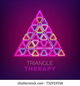 Glowing triangles. Neon new retro wave sign. Vector illustration for club, bar design.