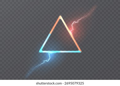 A glowing triangular frame with blue and red lightning bolts and a smooth gradient. A vibrant vector effect for light and dark backgrounds.