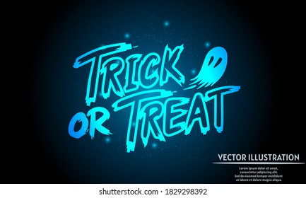 glowing trick or treat on dark blue background of the space with shining stars. halloween background