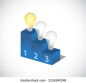 Glowing tungsten idea light bulb on top of the leader podium. bussiness concept illustration. isolated over a white background