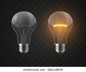 Glowing and turned off electric light bulb, vector illustration.
