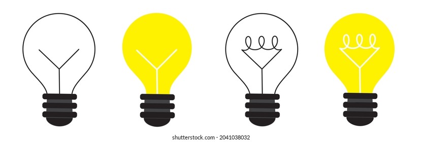 glowing and turned off electric light bulb, vector illustration.
