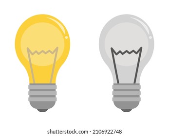 Glühende und ausgeschaltete elektrische Glühbirnen einzeln auf weißem Hintergrund. Symbol der Glühbirne. Elektrische Ein- und Aus-Vorlage.