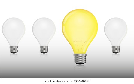 glowing and turned off electric light bulb idea and insight concept lightbulbs