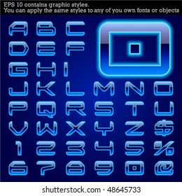 Glowing typeface. Blue. File contains graphic styles available in the Illustrator 10 + You can apply the styles to any of you own fonts or objects