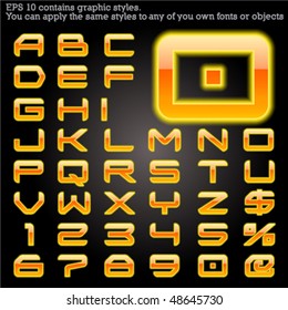 Glowing typeface. Yellow. File contains graphic styles available in the Illustrator 10 + which you can apply to any of you own fonts or objects