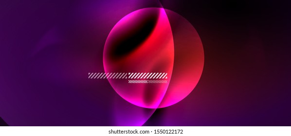 Fondo de burbujas transparentes de neón ultravioleta brillante. Tecno círculos modernos en el espacio oscuro.