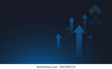 The glowing upward arrow surrounded by digital elements symbolizes futuristic progress, innovationtechnological growth concept vector illustration