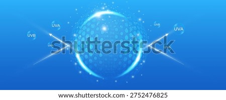Glowing UV shield sphere protecting skin from sun light. Transparent dome barrier with soft background effect. Abstract protection concept. Vector.