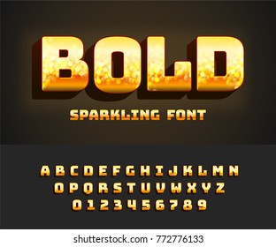 Glowing Vector Bold Alphabet With Effect Bokeh, Font With Blurred Night Lights.