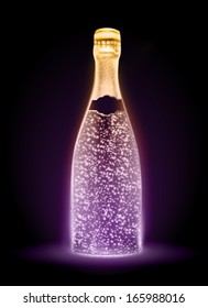 glowing vector champagne bottle illustration 