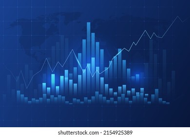 Gráfico vectorial brillante de datos financieros de inversión. Indicadores de análisis, diagrama de estadísticas, organigramas. Elementos infográficos y mapa del mundo realista y transparente