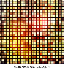 Glowing vector disco background. Mosaic with light reflections. Warm yellow and red colors.