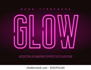 Glowing vector linear neon typefaces, alphabet, letters, font, typography. Global swatches.