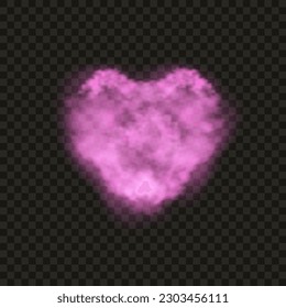 Vector brillante de color rosa de vapor en forma de corazón. Efecto de humo realista aislado en un fondo transparente