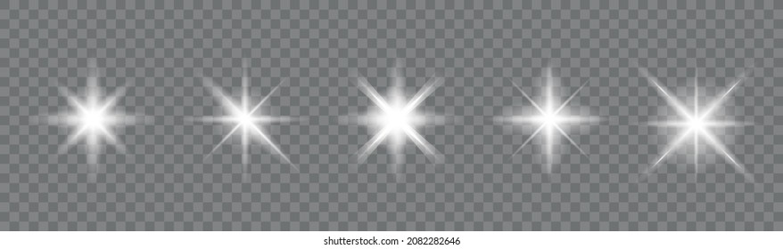 Glühender Vektorstar. Hellglänzender Effekt. Weihnachts-glänzende Strahlen helle Funken. Glitzerstars einzeln auf transparentem Hintergrund.
