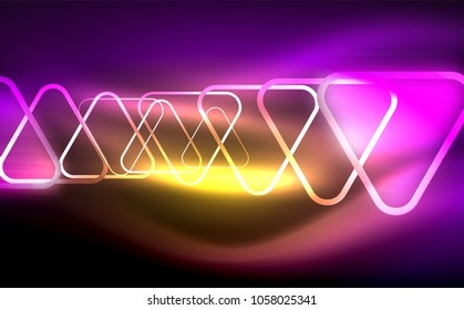 Glowing vector triangle geometric shape in dark spaces. Vector abstract background