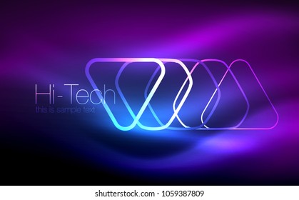 Glowing vector triangle geometric shape in dark spaces. Vector abstract background