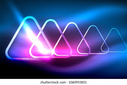 Glowing vector triangle geometric shape in dark spaces. Vector abstract background
