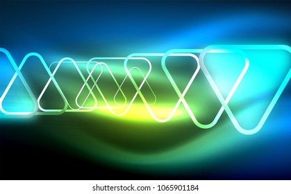 Glowing vector triangle geometric shape in dark spaces. Vector abstract background