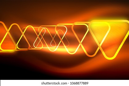 Glowing vector triangle geometric shape in dark spaces. Vector abstract background