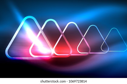 Glowing vector triangle geometric shape in dark spaces. Vector abstract background