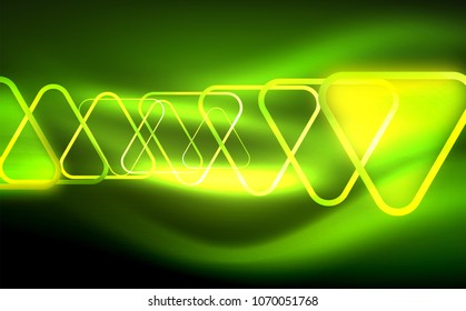 Glowing vector triangle geometric shape in dark spaces. Vector abstract background