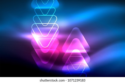 Glowing vector triangle geometric shape in dark spaces. Vector abstract background