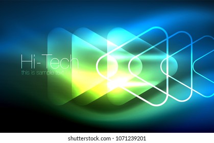 Glowing vector triangle geometric shape in dark spaces. Vector abstract background