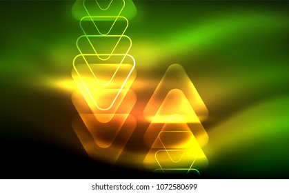Glowing vector triangle geometric shape in dark spaces. Vector abstract background
